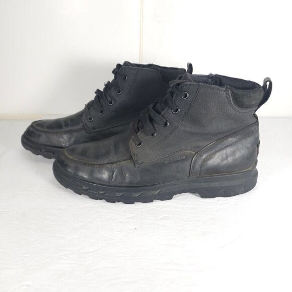 Sorel Men's Portzman US11 Black Leather Waterproof Moc Toe Lace-Up Ankle Boot - Picture 1 of 13